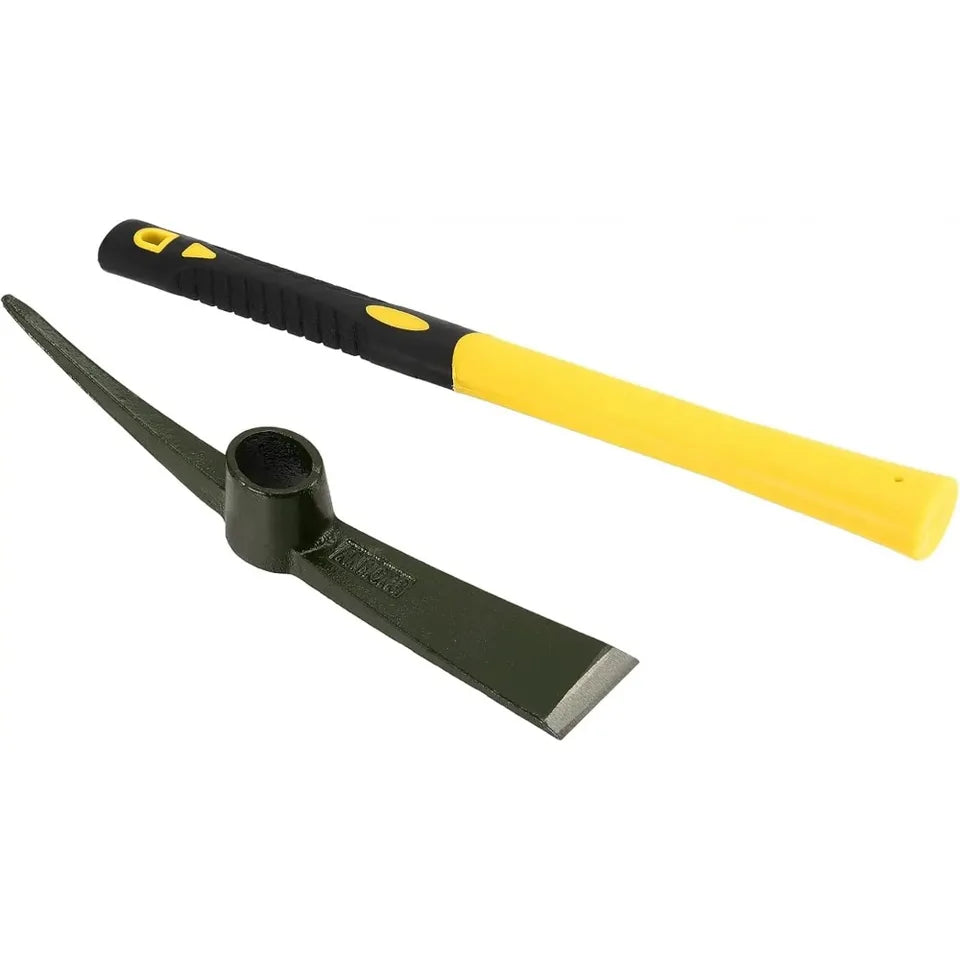 1-Piece 15-Inch Mattock Hoe Set with Yellow Fiberglass Handle - Durable Garden Tool for Soil Loosening and Cultivation