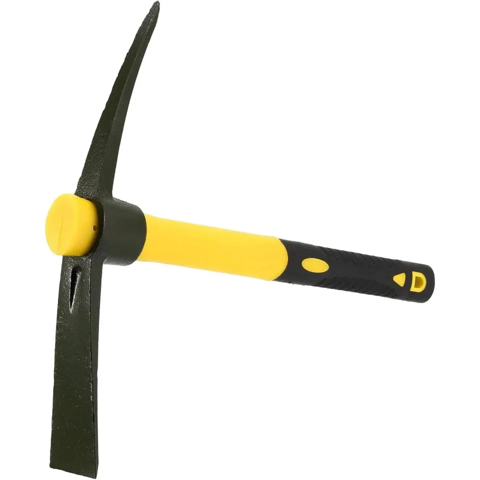 1-Piece 15-Inch Mattock Hoe Set with Yellow Fiberglass Handle - Durable Garden Tool for Soil Loosening and Cultivation